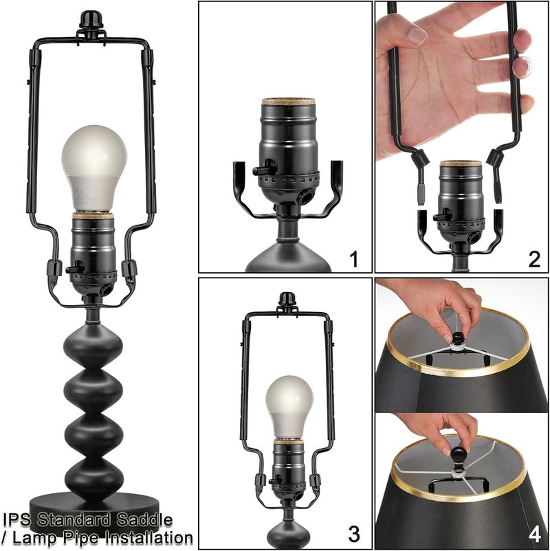 EMNOOTI 7 8 9 10 inch Lamp Shade Harp Holder,Adjustable Lamp Harp Kit,Fit both Standard Lamp Rod and E26 Light Base UNO Fitter Adapter,with 2 Shade Attaching Finial Top (Black Color - 2 Set) - Image 3